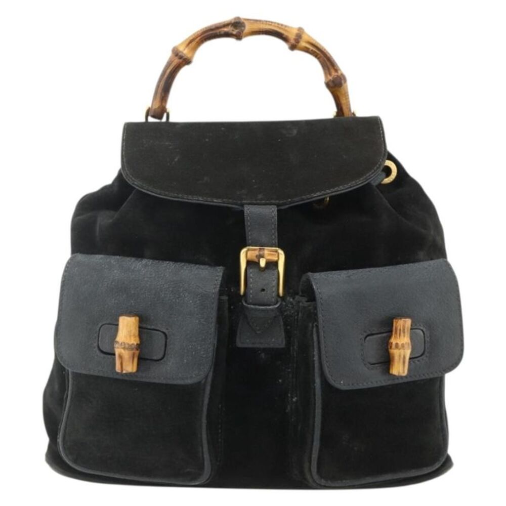 Gucci Vintage Bamboo Suede Black Suede Backpack Bag